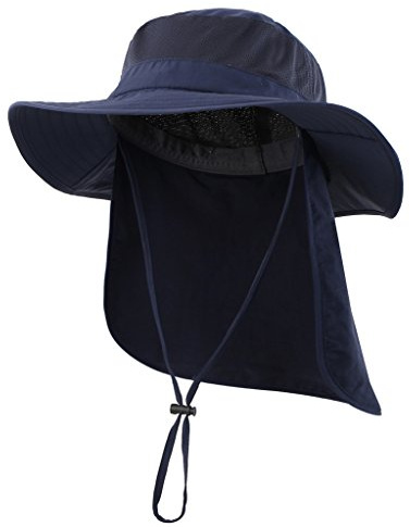 Decentron Mens Outback Safari Hat UPF50+ Sun Hat Large Fishing Cap Neck Flap Bucket Hat Navy Blue