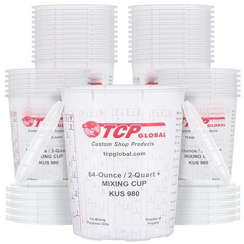 Custom Shop Paint Mixing Cups, 64-Ounce (36 Pack) - Plastic Measuring Cups for Liquids, Automotive Painting, Epoxy Resin, Acrylic Arts, Crafts, Disposable or Reusable, Graduated, Mixing Ratios