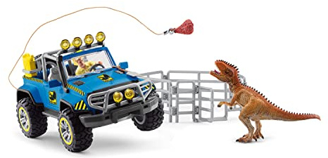 SCHLEICH 41464 Geländewagen mit Dino-Außenposten, für Kinder ab 5-12 Jahren, Dinosaurs - Spielset
