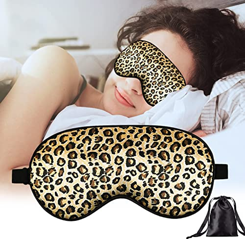 Mascherina per Dormire in Seta Naturale di Leopardo - 100% Pura Seta Morbida, Leggera e Delicata Sulla Pelle Con Cinturino Regolabile per le Donne