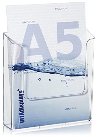VITAdisplays 10 Stk. DIN A5 Wandprospekthalter, transparenter Flyerhalter zur Wandmontage, Wand-Prospekthalter für DIN A5 Flyer, Prospekthalter als Wandhalter für Prospekte und Kataloge