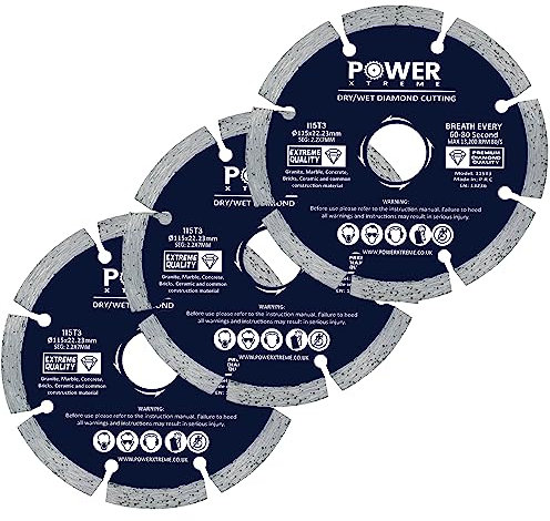 Power Xtreme 115mm Diamond Cutting Discs for Angle Grinder | Pack of 3 – Fast, Clean Cut on Concrete, Tiles, Stones, Marble and Ceramics