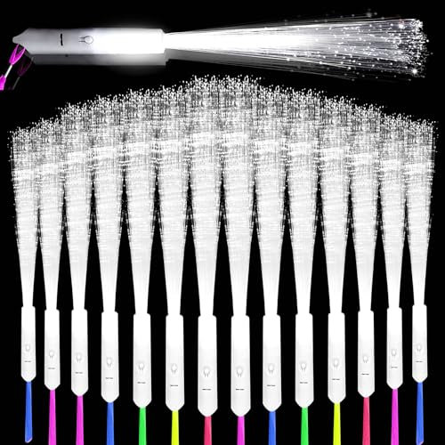 Vegena Lot de 30 plumeaux LED en fibre de verre - Blanc - 3 modes - Baguettes lumineuses LED en fibre de verre - Pour fêtes et concert