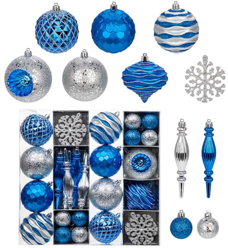 50er-Set Weihnachtskugeln Christbaumkugeln Kunststoff Weihnachtsdeko Weihnachtsbaum Dekoration Set Weihnachtskugel Weihnachtskugel Geschenkpaket für Weihnachtsbaum, Weihnachtshochzeitsfeier, Blau