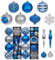 Oairse 50pcs Shatterproof Christmas Baubles Ornaments Set - Blue & Silver Glitter Balls for Christmas Tree Decorations