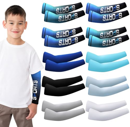 Xuhal 10 Pairs Arm Sleeves for Kids Youth Basketball Football Baseball UV Sun Protection Sports Compression Arm Cover(Frost,Age 8-10)