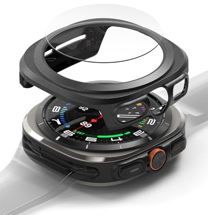 Ringke Slim & Glass Compatible with Samsung Galaxy Watch Ultra 47mm Case, [Combo] Anti-Scratch Hard PC Frame Protection Cover with HD Clear Tempered Glass Screen Protector - Titanium Black