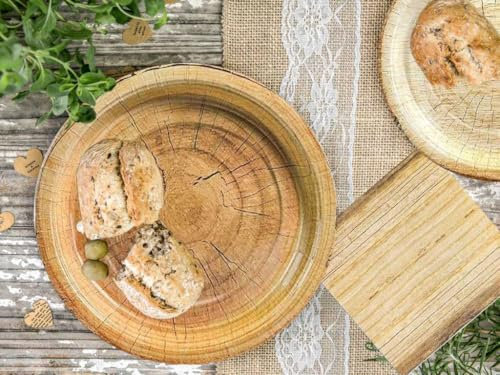 Lot de 52 assiettes en bois rustique pour fête de camping, chasse, fête d'anniversaire