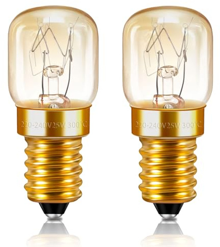 Caldarax Oven Light Bulbs T22 E14 Dimmable, E14 SES Small Edison Screw, 120LM 2700K Warm White, Heat Resistant up to 300°C, AC 220-240V, for Ovens, Microwave, Fridge, Salt Lamps, Pack of 2