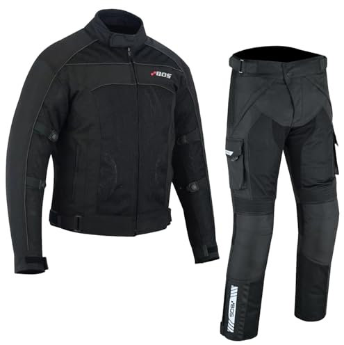 BOSmoto Sommer Motorradjacke + Hose Kombi – 2-Teiler Herren Textil Anzug, Motorrad Textil Kombi (Schwarz, S)
