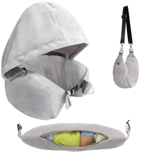 XPEX 1 Pieza Almohada de Cuello Rellenable para Viajes, Cojin Cuello Rellena con Ropa, Solo Funda de Almohada de Viaje para Viajar En Automóvil o Avión（Gris）