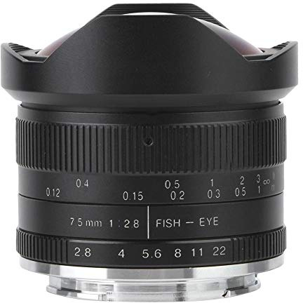 Nikou Obiettivo fisheye da 7,5 mm F/2,8, grandangolo a 180°, messa a fuoco fissa, per fotocamere con attacco E