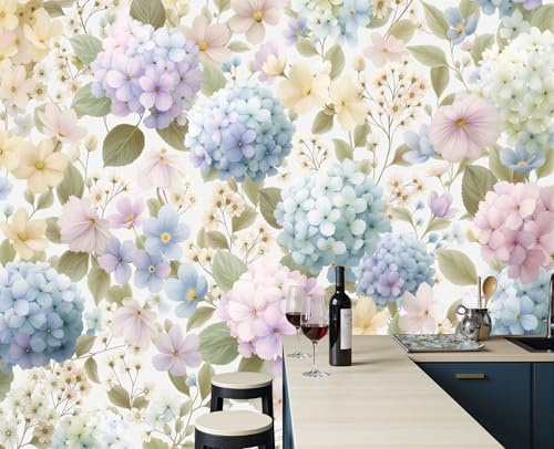 Papels Pintado Panorámico Hortensia Papel Tapiz Mural Flores Naturales Frescas Estéreo Fondo De TV Papeles De Pared Decoración Del Hogar Papel Tapiz 3D 200x140cm