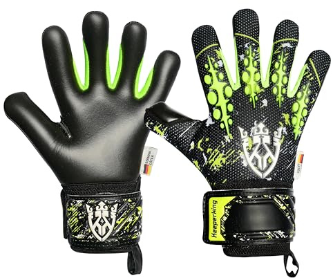 Keeperking Torwarthandschuhe Erwachsene Kinder Jugend mit und ohne Fingerschutz Fußballhandschuhe abnehmbar fingersave 4mm Unisex (Yellow/Black, 5)