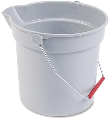 Rubbermaid Commercial Products Brute Heavy-Duty Round Bucket 10-Quart/2.5 Gallon Gray Corrosive-Resistant Pail with Handle for Professional/Janitorial Cleaning and Material Transport