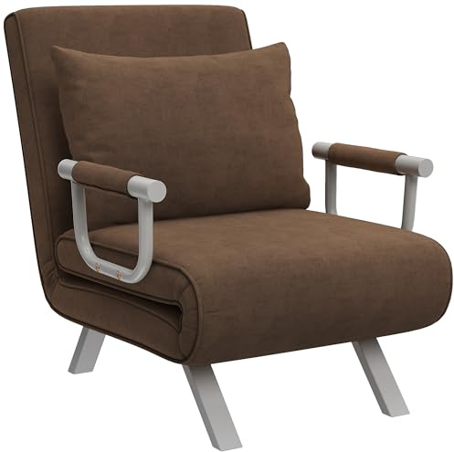 HOMCOM - Sillón Calefactor, sofá Cama, Convertible, 1 Plaza desenfundable, Grand Confort Cojín Pies reposabrazos de Metal Ante marrón