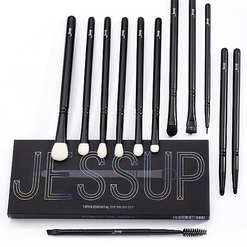 Jessup Pinceaux Maquillage yeux Ensemble 12pcs Fard Paupières Professionnel Naturel Synthétique Cheveux Ombre Blender Smudge Sourcils Eyeliner T322