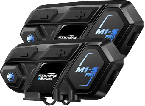 Fodsports M1-S Pro Intercomunicador Casco Moto, 8 Motociclistas de 2000m, Indicaciones de Voz en 7 Idiomas, Mezcla de Audio por Cable AUX/Compartir música/Emparejamiento Universal