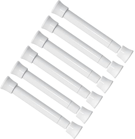 KXLife, Ultra Small Curtain Rod with Tension Spring 13-19cm Thin Mini Tension Rod No Drilling Required for Narrow Window Closet Divider 6 Pack White
