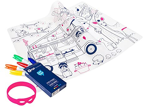 SUPER PETIT - Set De Table À Colorier - Dream Van - 5 Feutres Et Bracelet Fournis - Facile à Nettoyer - Réutilisable - Antibactérien - À Partir De 3 Ans
