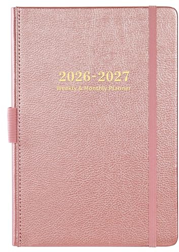 Planner 2026-2027 - Weekly and Monthly Planner with Stickers, 5.7 X 8.2, July 2026 - June 2027, 2026-2027 Calendar Planner, Pen Holder, Inner Pocket, 44 Notes Pages - Rose Gold