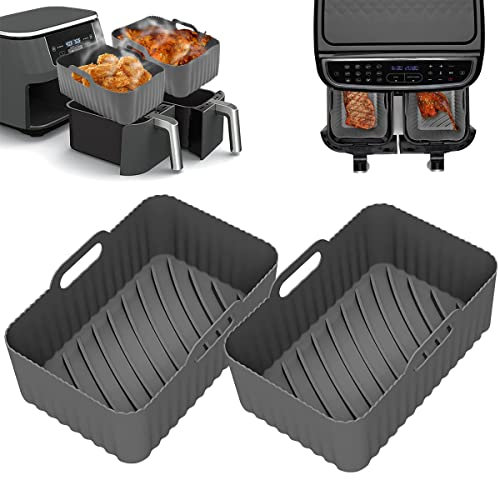 MOFELON 2Pcs Air Fryer Liners for Ninja Dual, Reusable Silicone Air Fryer Liners for Ninja Foodi AF300UK，Air Fryer Accessories, Reusable Silicone Dual Basket Air Fryer Liner 7.6L-9.5L
