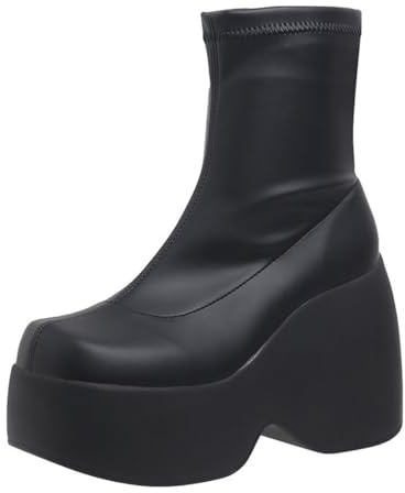 Ulalaza Bottines gothiques pour femmes avec plateforme et boucles chauve-souris, talons épais, bout rond, fermeture éclair, bottes de combat de moto punk, bottines gothiques courtes et confortables