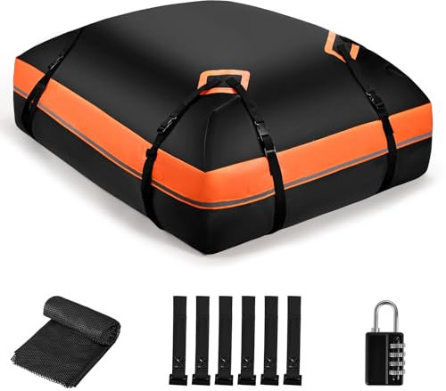 nmoiww Sac de Toit étanche Pliable 425 L, avec PVC Solide imperméable à Trois Couches 840D, 1 Sac de Toit, 1 Tapis antidérapant, 6 Crochets de Porte, 1 Serrure à Combinaison, pour Tous Les véhicules