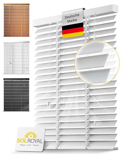 Sol Royal Holzjalousie 50 mm Lamellen extra breit – Fensterjalousie 70x250 cm Holzrollo einfache Montage Wand & Decke – Blickschutz Jalousie Fenster & Tür Massivholz Echtholz Rollo in Weiß – BE5