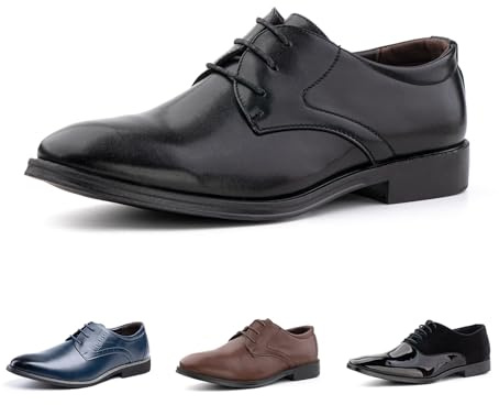 Hitmars Zapatos Vestir Hombres Oxford Cuero Artificial Cordones Derby Calzado Hombre Formal Comercio Zapatos Traje Clásico HW2-Negro EU42