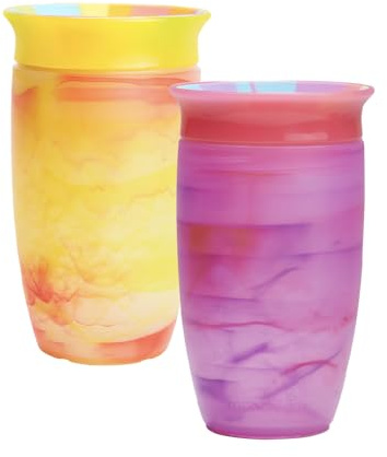 Munchkin Tasses Miracle 360 Bébé | Gobelet à Flux Libre pour Tout-Petits | Tasse d'Apprentissage | Sans BPA | Sans Déversement | Bouteille d'Eau Bébé | 12m+ | 296 ml | Pack de 2 | Rose/Jaune
