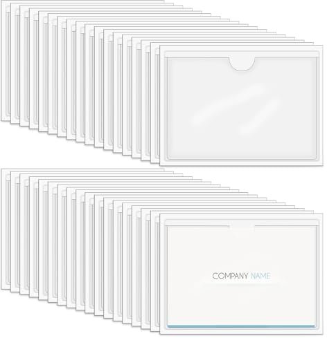 Yinzon 36 Stück Etikettenhalter Selbstklebend, 6 x 10 cm Visitenkartenhüllen Selbstklebend, Transparent Wasserfest Beschriftungsfenster zum Schutz Ihrer Karten oder Fotos für Zuhause Büro Schul