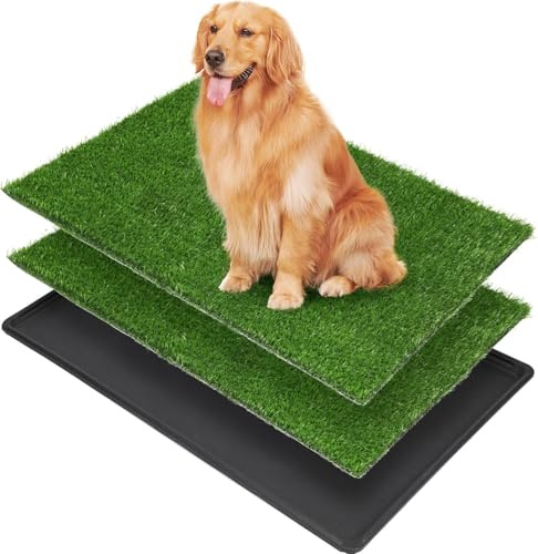 Large Dog Toilet Tray W/ Puppy Training Pad Grass Mats, Urine Potty 89x58cm | Dog Litter Box, Indoor Puppy Potties for Apartment Patio Training, Dog Urine Potty with 2 Pack Dog Grass Pee Pads