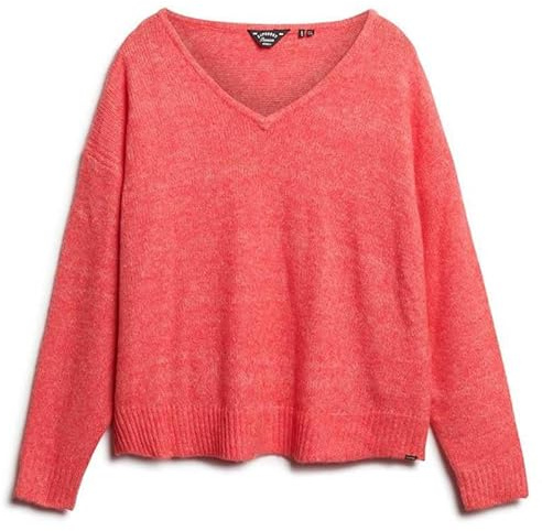 Superdry Damen Pullover mit V-Ausschnitt in Übergröße Korallenrot Twist 42