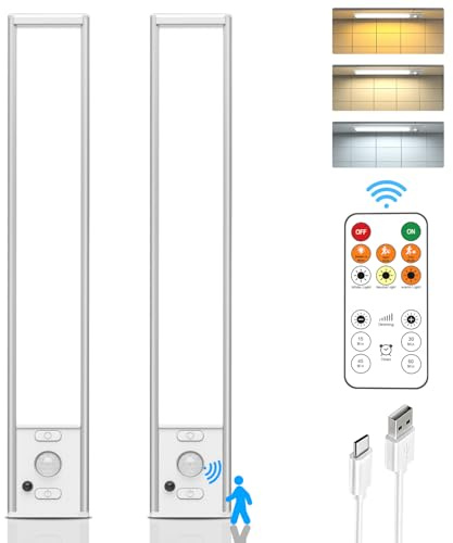 9 Under Cabinet Lights Wireless, Motion Sensor Light Indoor with Remote, LED Rechargeable Closet Light, 3 Color Temps, Dimmable, Magnetic, Under Counter Lights for Kitchen, Stairs, Pantry, Hallway