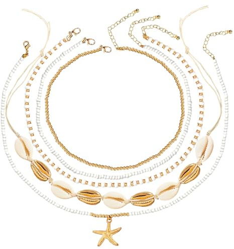 Set di Collana Conchiglie Donna, Regolabile Collana con Conchiglie, Spiaggia Collana Bohemien Donna, Collana Stelle Marine, Collane per Estate, Ciondolo Collane Multistrato, per Donne e Ragazze