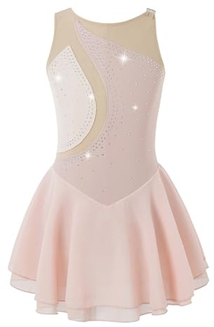 LCKKJHG Body Pattinaggio Artistico Vestito da Pattinaggio di Figura for Bambini, for Bambina, con Strass, Senza Maniche, in Maglia, for Balletto, Body for Ginnastica, Costumi for spettacoli(Pink B,6)
