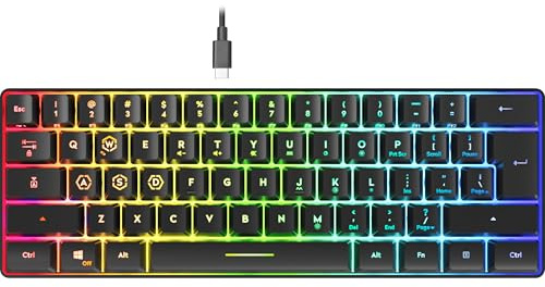 Speedlink LETOS - RGB gaming tangentbord 60%, trådbundet, USB-C-kabel löstagbar, bakgrundsbelyst, amerikansk layout engelsk QWERTY, svart