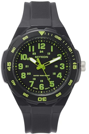 Miykon Montre de plongée sportive pour homme avec lunette rotative - Étanche jusqu'à 100 m, vert, 45mm, La montre de plongée analogique Miykon dispose d'une esthétique sportive militaire robuste qui