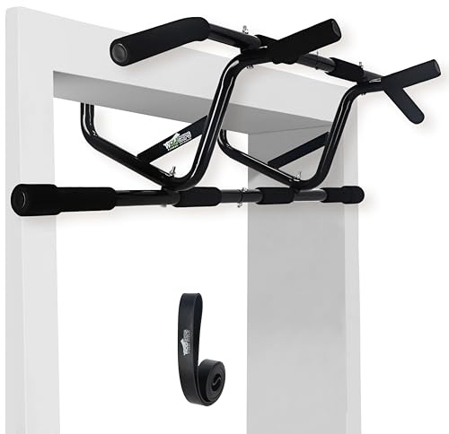 WolfGrips Klimmzugstange für Türrahmen zum Einhängen ohne Schrauben, Pull Up Bar mit Rutschfesten Griffen, Profi inkl. Widerstandsband