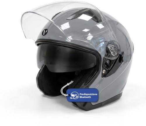 Casco Jet Grigio Taglia L Doppia Visiera – Trasparente + Parasole Retraibile Omologazione ECE 22.06