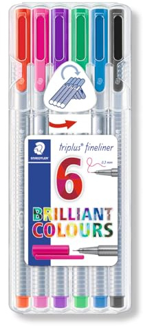 STAEDTLER 334 SB6 LA Triplus Fineliner Superfine Pen, 0.3mm Line Width - Assorted Colours (Desktop Box of 6)