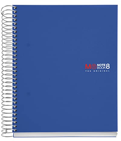Miquelrius - Quaderno A5, 200 fogli in 8 colori, Carta 70 g/m², Righe 7 mm, Copertina in polipropilene 0,8 mm, Spirale 360°, 2 fori, Prodotto in Spagna, Notebook The Original, Blu