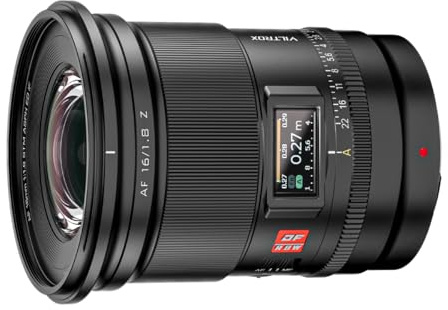 Viltrox AF 16 mm F1.8 fullformatsobjektiv för Nikon Z Mount, DF digital vidvinkelobjektiv för kamera, med LCD-skärm, justerbar tryckknapp AF/MF för kameror Nikon Z-Mount