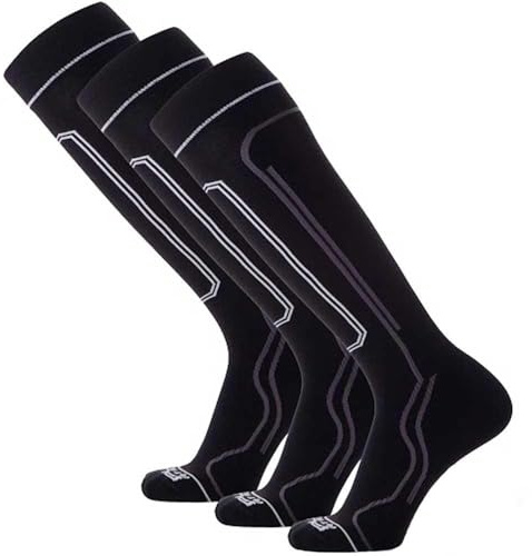 Pure Athlete Ultra-Thin Lightweight Ski Socks - Snowboarding Skiing Sock, Merino Wool (Medium, 3 Pairs - Black)