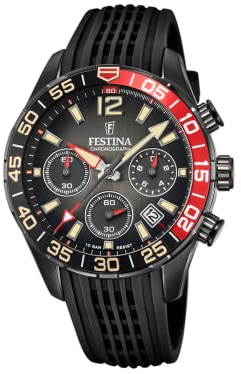 Festina Herren Uhr Analog mit Schwarzem Kautschukarmband - Quarzwerk - Chronograph - Kalender - Mineralglas mit hoher Widerstandsfähigkeit - Wasserdicht bis 10 ATM F20518/3 Chrono Sport
