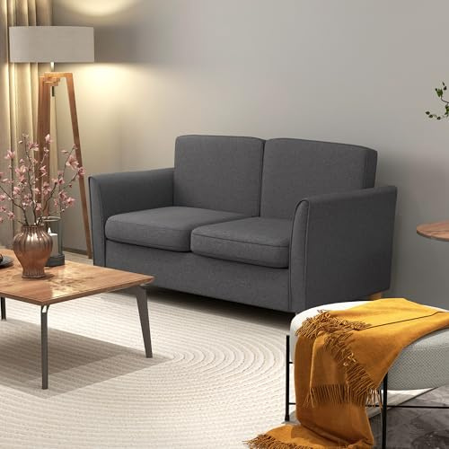 HOMCOM 2 Seater Sofa Compact Loveseat with Wood Legs Armrest Dark Grey