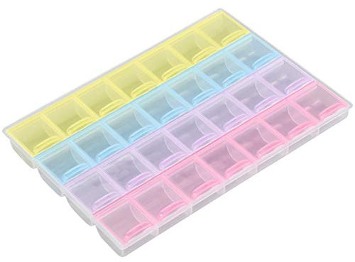 HQdeal Diamond Painting Aufbewahrungsbox,Diamond Stickerei Sortierbox Organizer Kunststoff Dosen Sortierbox,28Fächer Waren Aufbewahrungsbox Perlen für Schmuck Kleine Perlen Nägel Strass DIY Handwerk