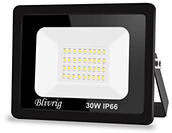 Blivrig Faretto Led Esterno, 30W Fari Esterno, 3000LM Fari Sicurezza Bianco Freddo 6000K, Lampada Luce Potente, Faro Led Impermeabile IP66, Per Giardino, Garage, Patio, Strade