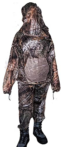 Waxaya Camouflage Mosquito Netting Suit Bug Net Mesh Clothing with Hood for Hunting Fishing Gardening (XL/XXL)